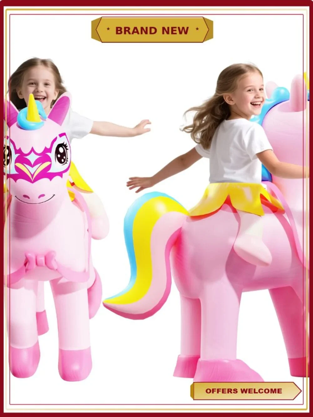 Kids Inflatable Unicorn Costume LED Light Up Blow Up Halloween Party Girls 6-10